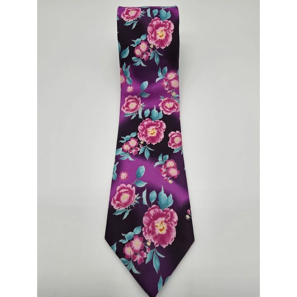 Haggar Purple Pink Floral Polyester Men's Tie Necktie 58